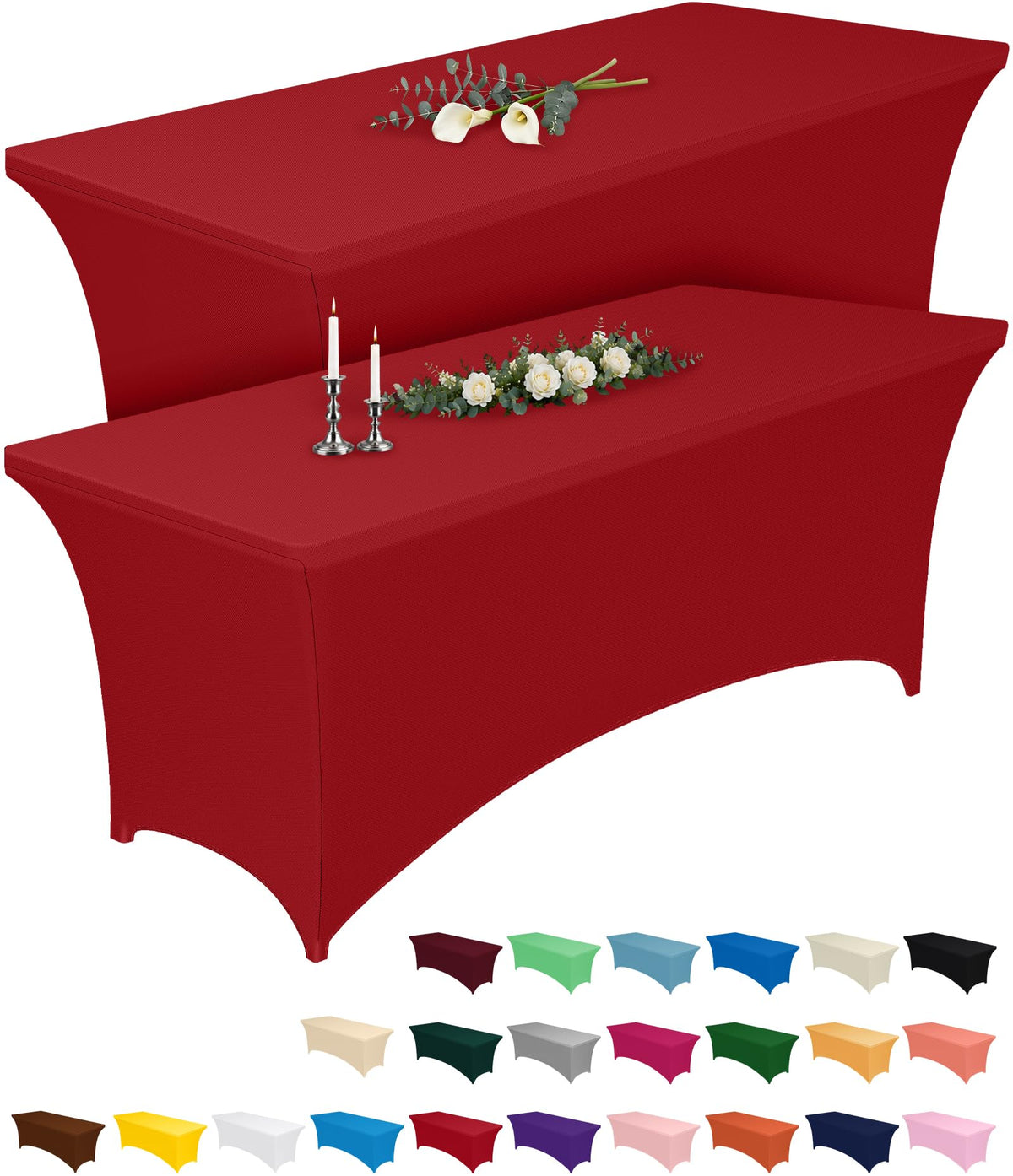 2-Pack Fitted Spandex Tablecloths for Parties & Events