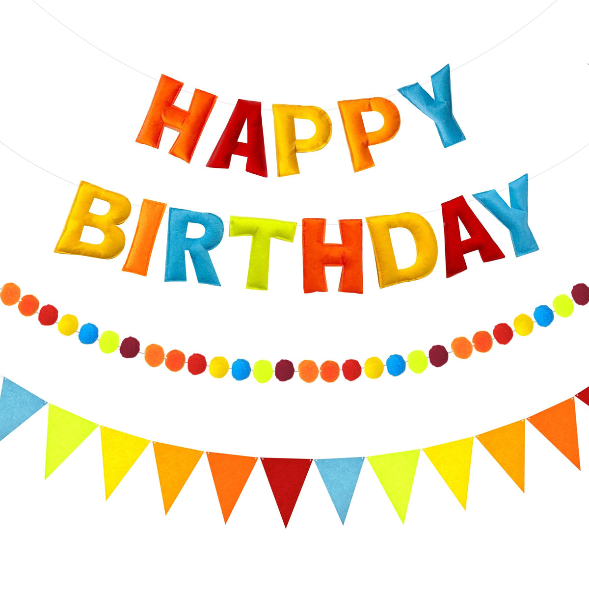 3-Piece Pre-Strung 3D Happy Birthday Banner Set