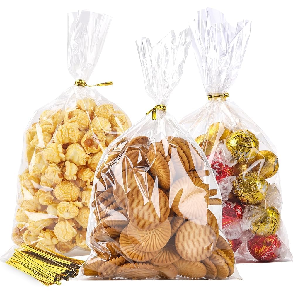 Clear Cellophane Treat Bags with Twist Ties for Party Favors
