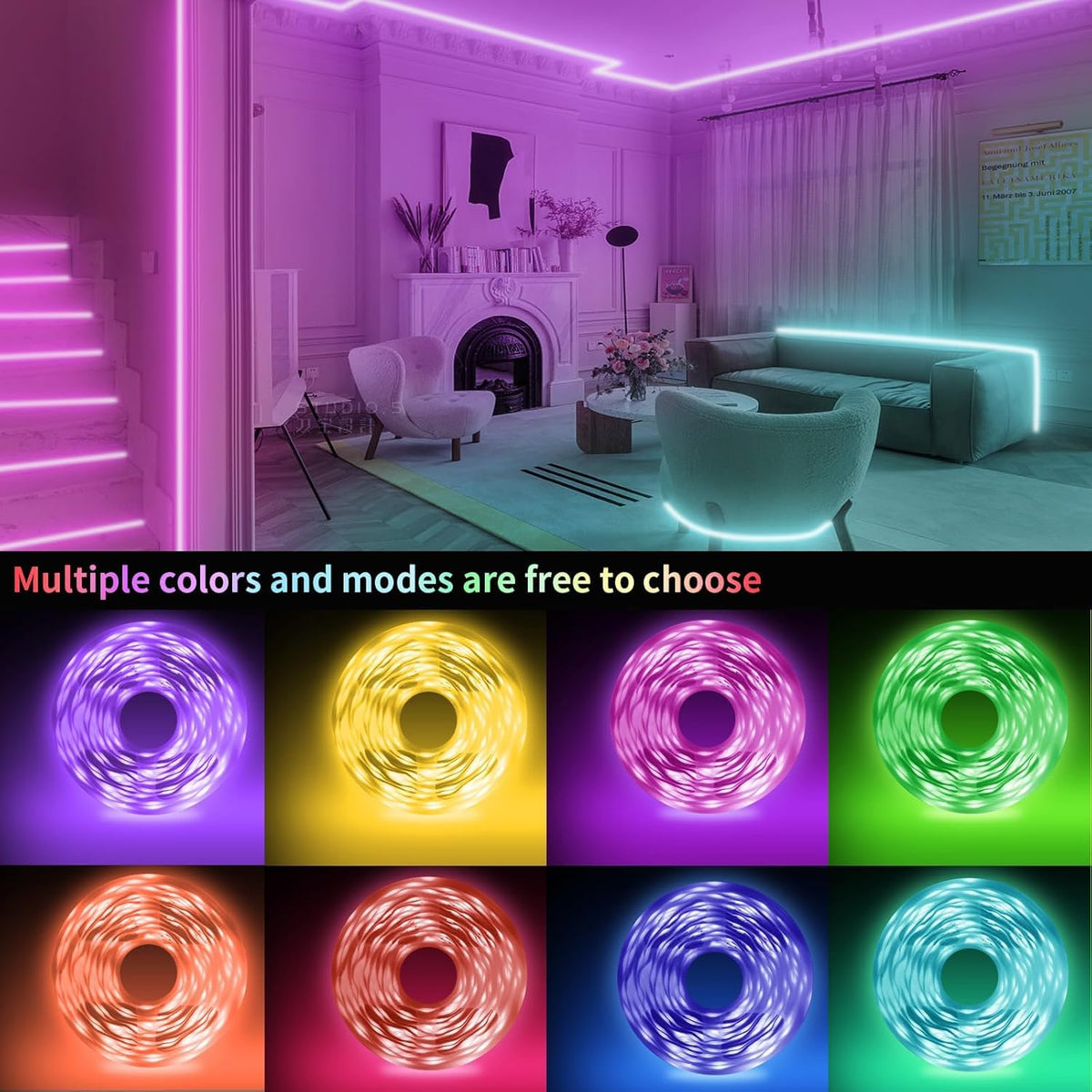 RGB Music-Sync LED Strip Lights with Smart App Control