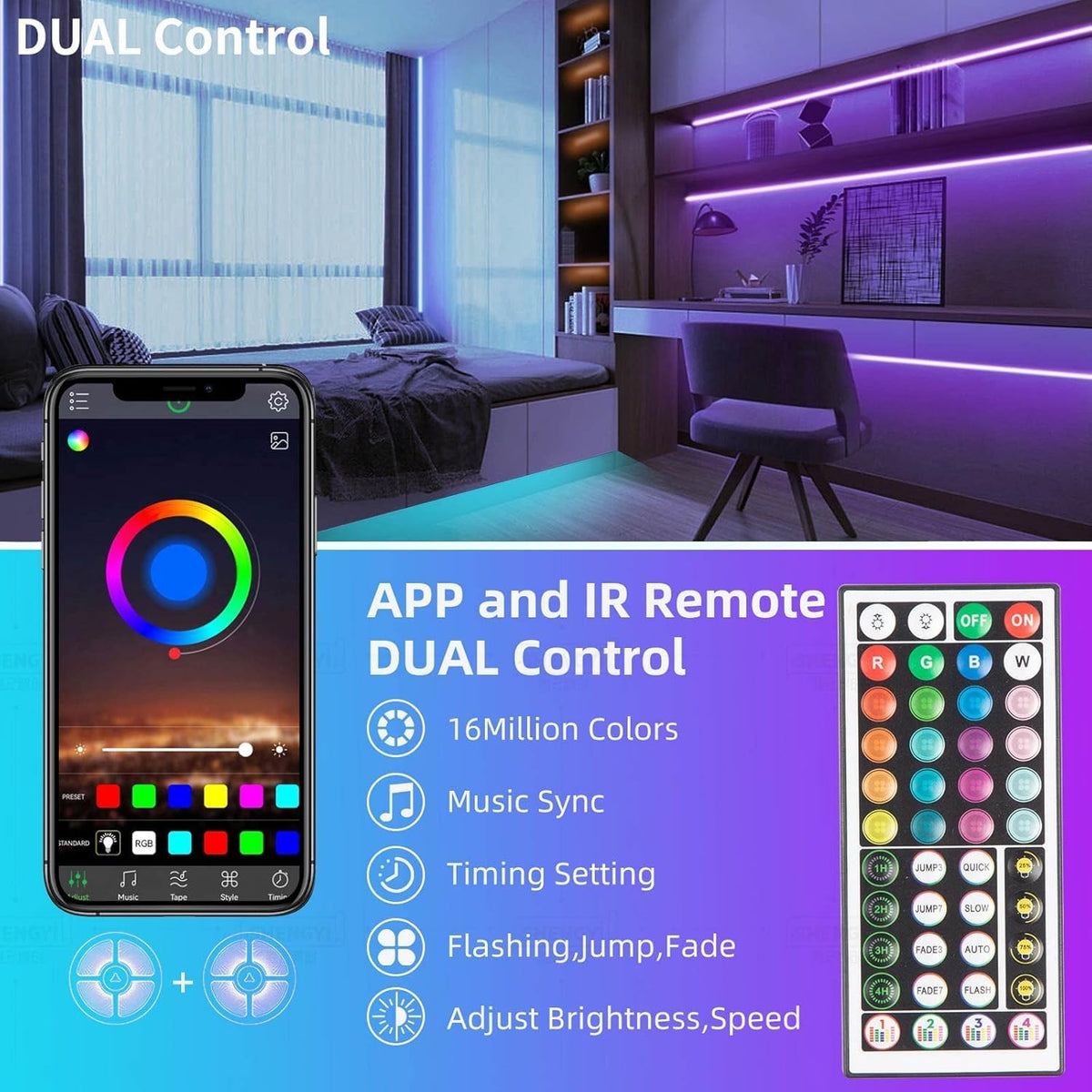 RGB Music-Sync LED Strip Lights with Smart App Control