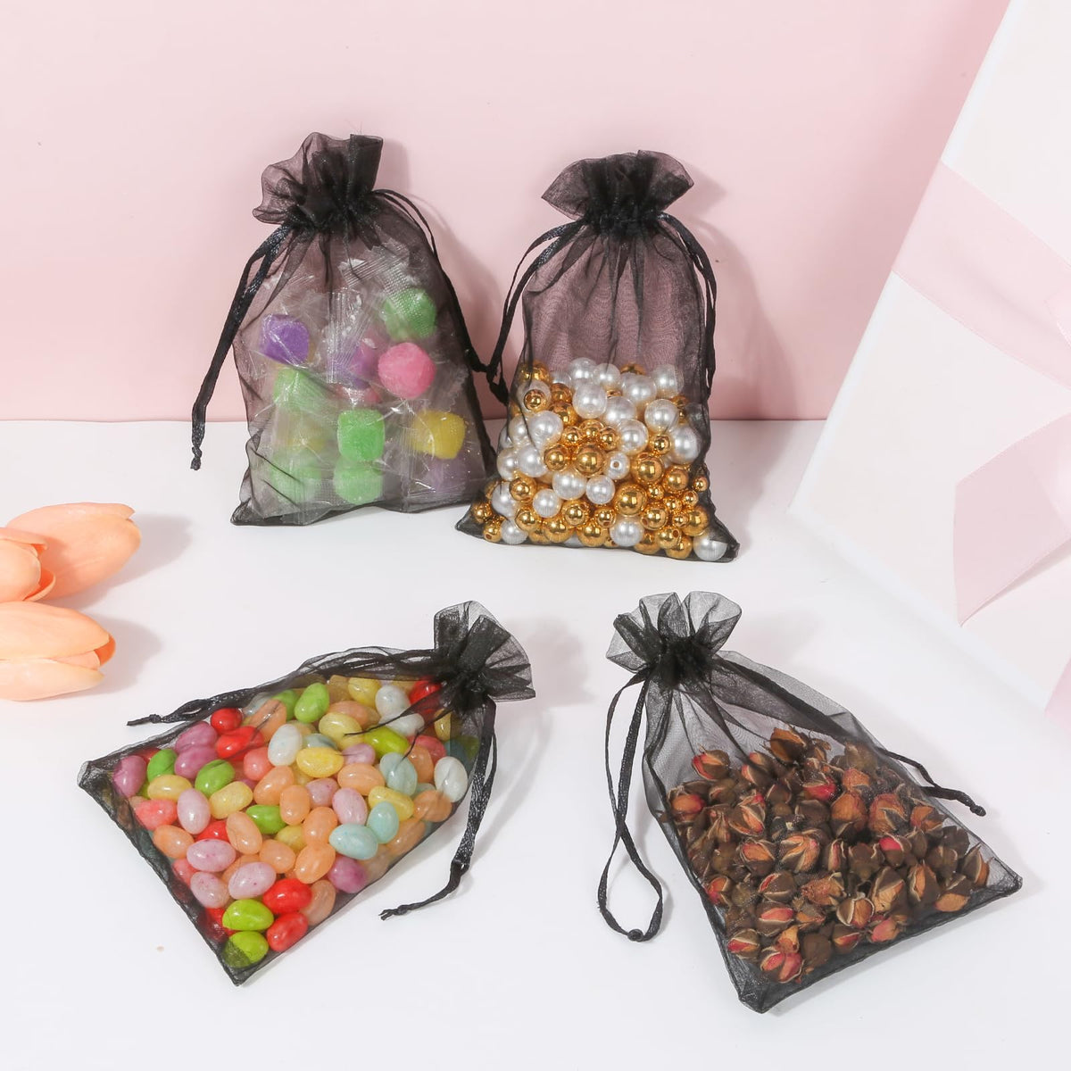 4 x 4.7-Inch Sheer Organza Favor Bags for Weddings