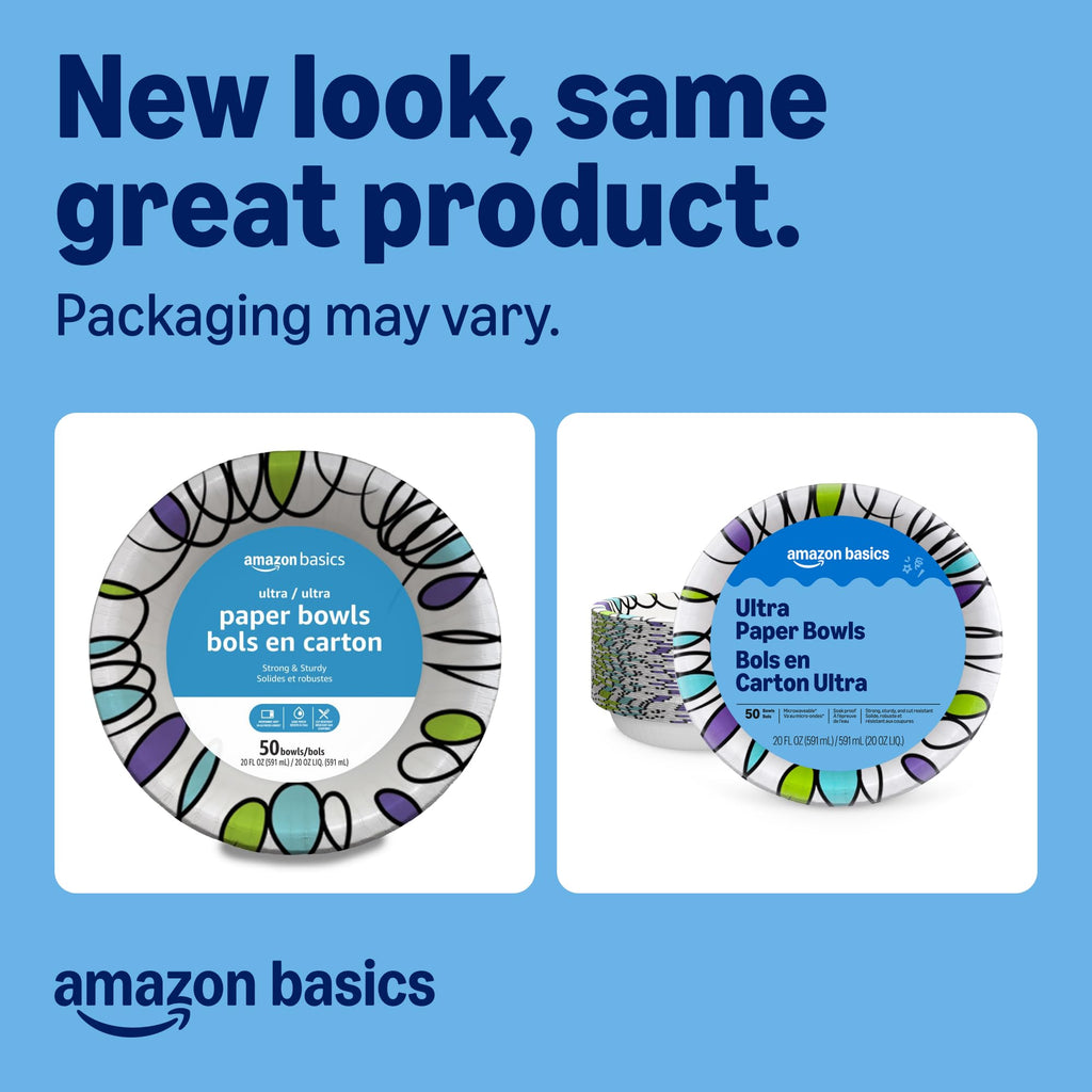 Amazon Basics Ultra Paper Bowls, 20 Oz, Disposable
