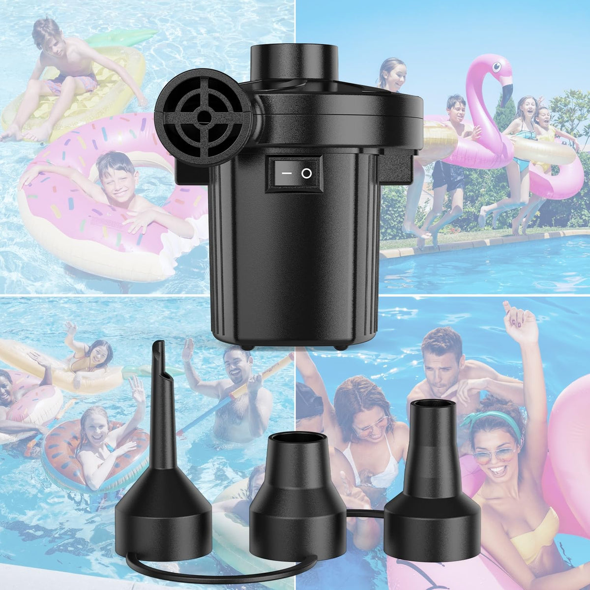 Portable Quick-Fill Air Pump with 3 Nozzles for Inflatables