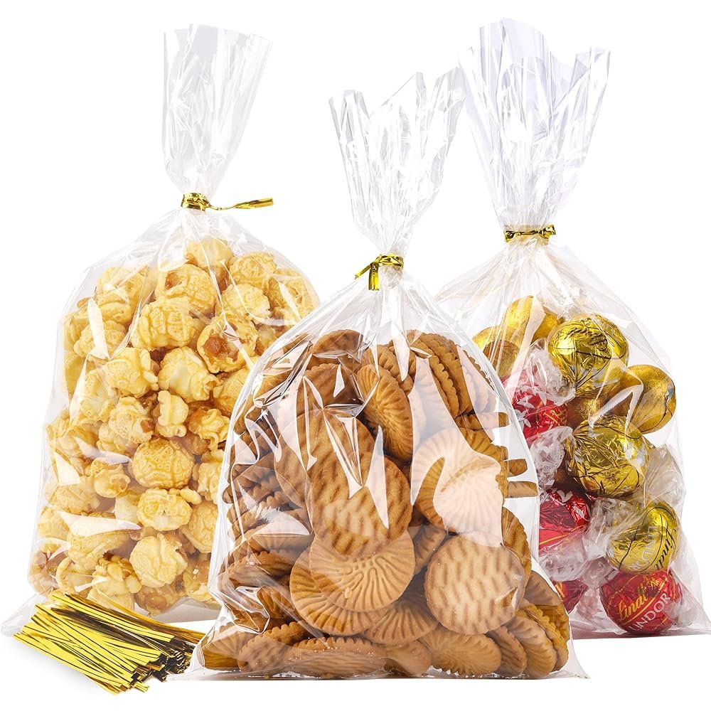 Clear Cellophane Treat Bags with Twist Ties for Party Favors