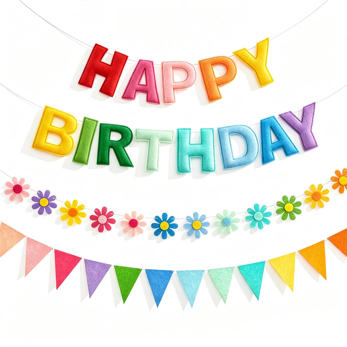 3-Piece Pre-Strung 3D Happy Birthday Banner Set