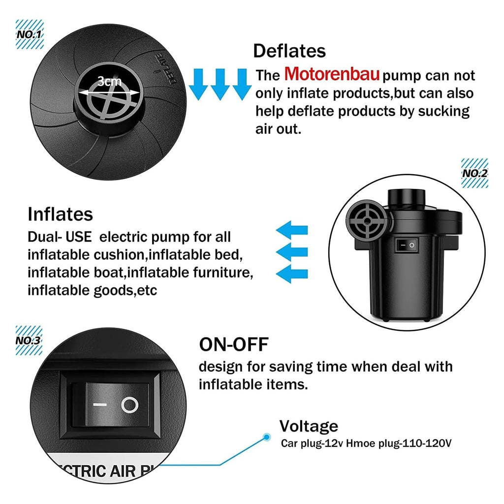 Portable Quick-Fill Air Pump with 3 Nozzles for Inflatables