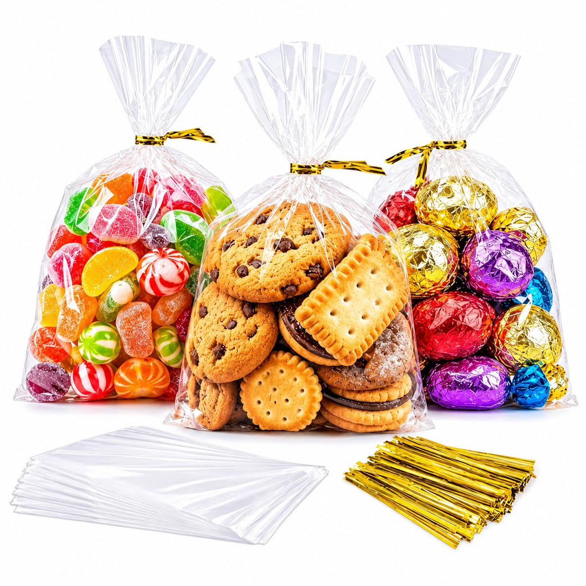 Clear Cellophane Treat Bags with Twist Ties for Party Favors