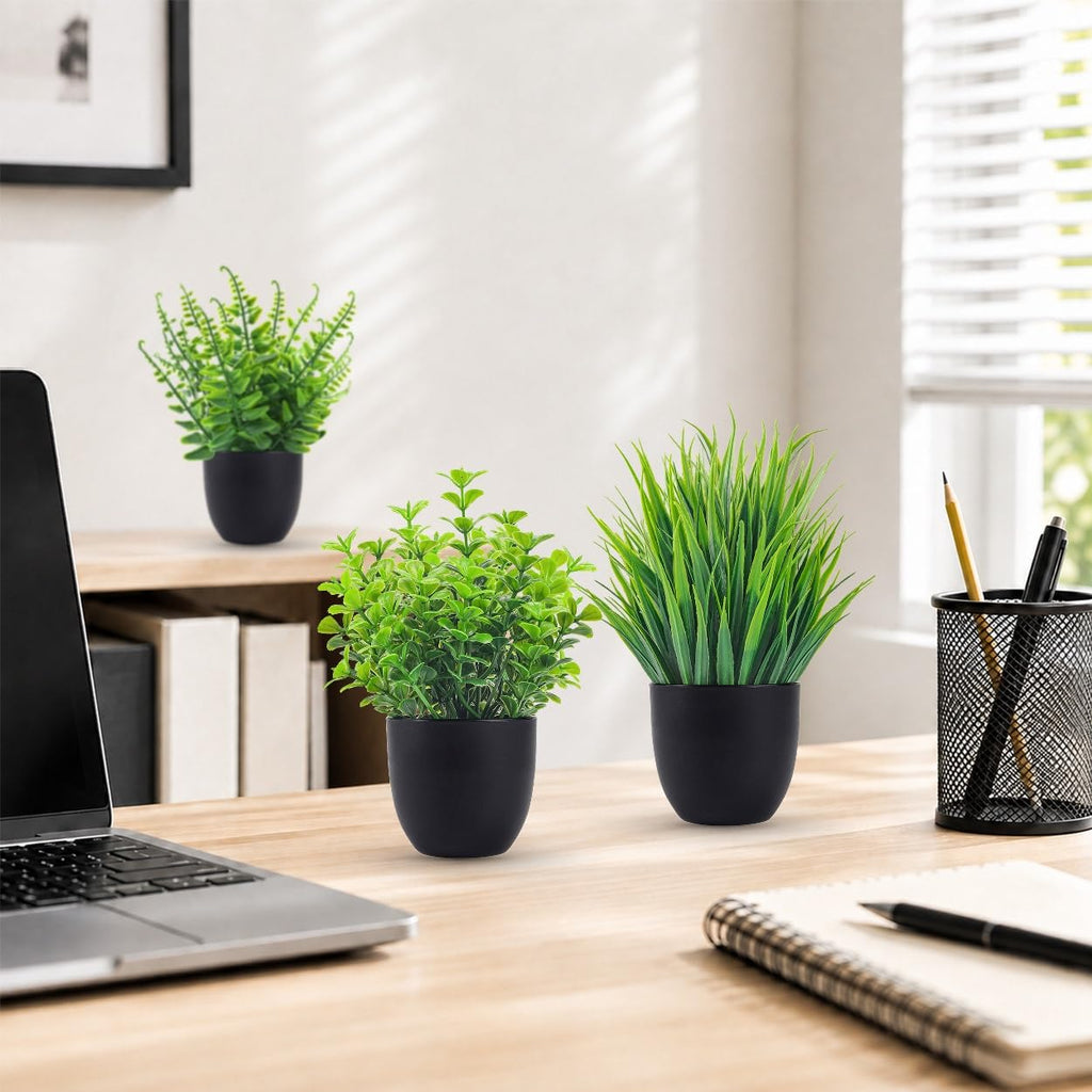 Small Black Faux Potted Plants for Bathroom & Home Decor