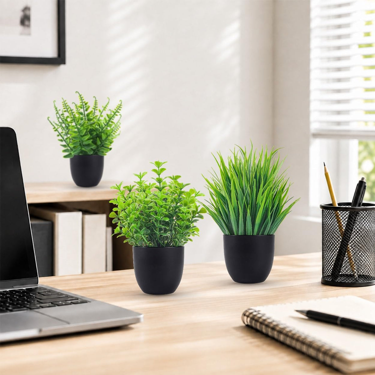 Small Black Faux Potted Plants for Bathroom & Home Decor