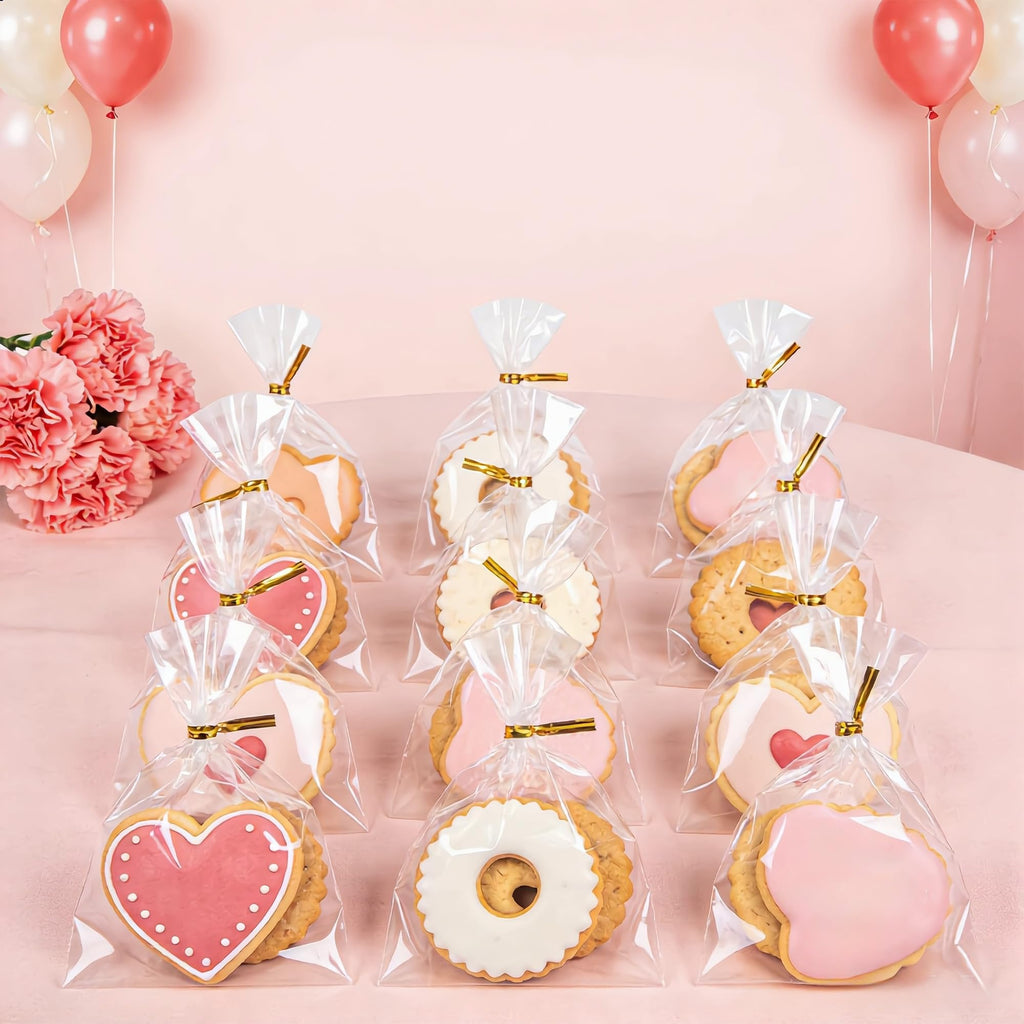 Clear Cellophane Treat Bags with Twist Ties for Party Favors