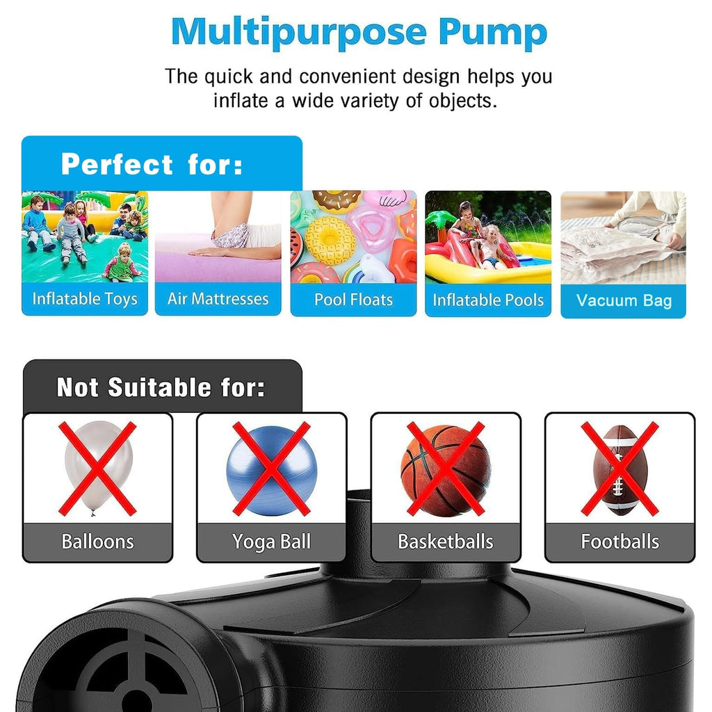 Portable Quick-Fill Air Pump with 3 Nozzles for Inflatables