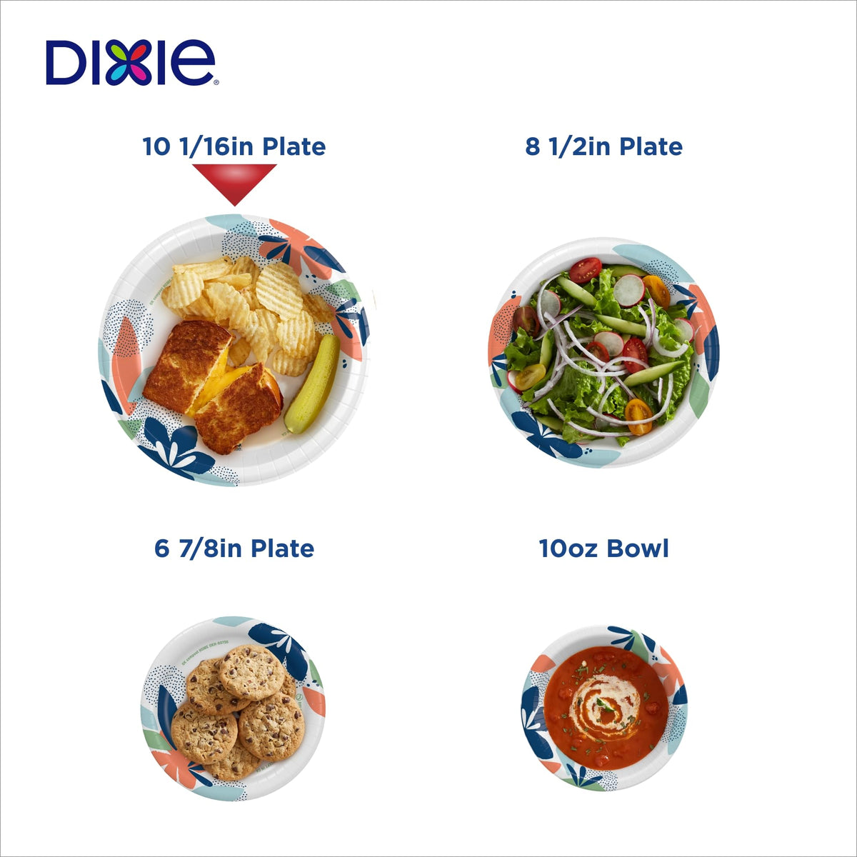 Dixie Large Paper Plates, 10 Inch, 54 Count, 2X Stronger*, Microwave-Safe, Soak-Proof, Cut Resistant, Disposable Plates For Everyday Breakfast