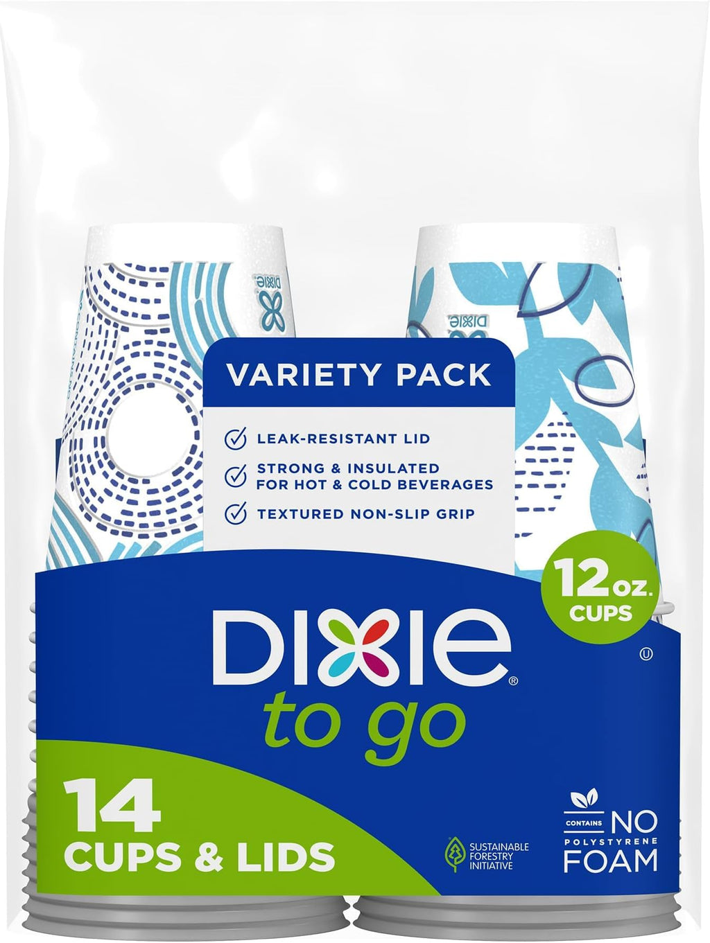 Dixie To Go Paper Coffee Cups With Lids, 12 oz, 156 Count (6 packs of 26 cups), Disposable Insulated Paper Cups for On-The-Go Hot or Cold Beverages