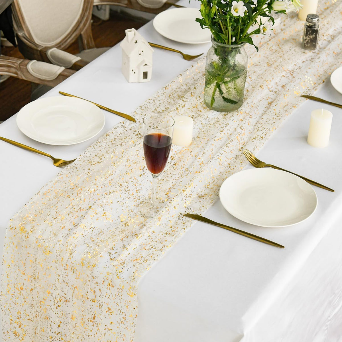 Metallic Foil Gauze Table Runner for Party Decor