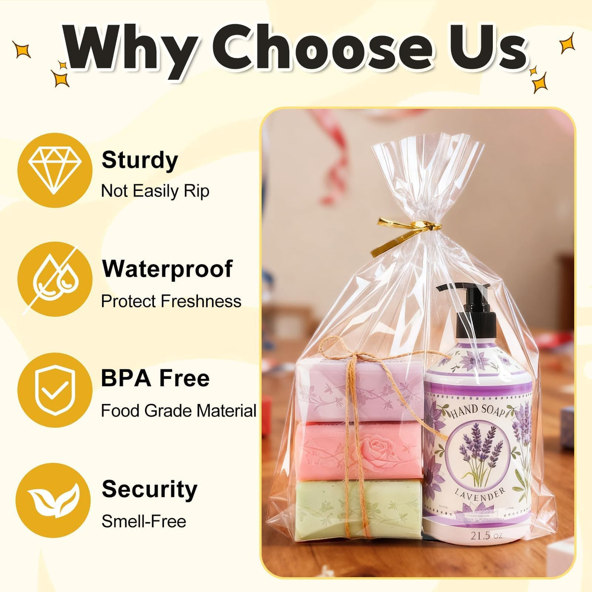 Clear Stand-Up Cellophane Gift Bags with Ties for Party Favors