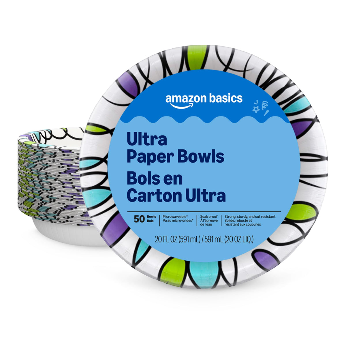 Amazon Basics Ultra Paper Bowls, 20 Oz, Disposable