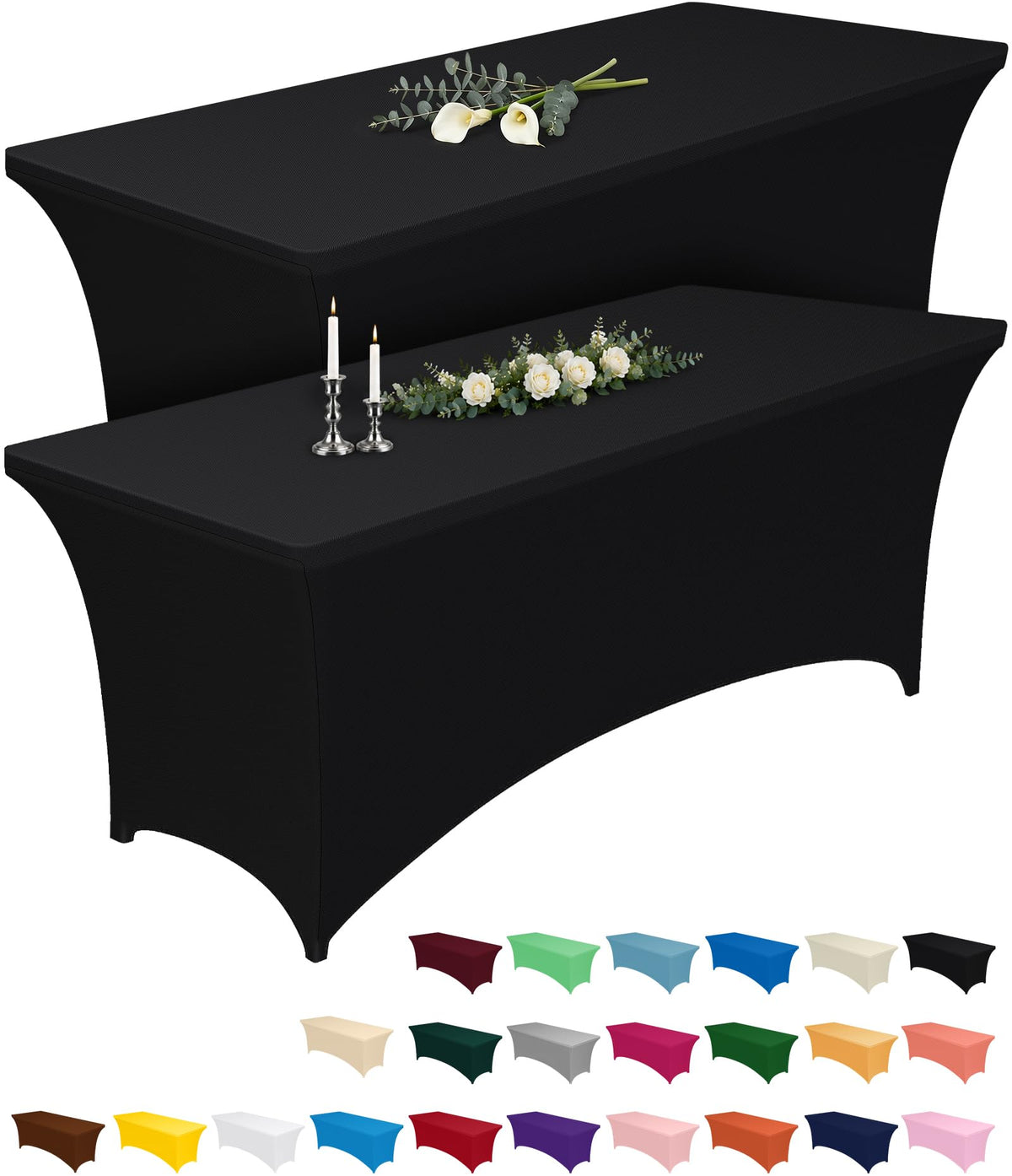 2-Pack Fitted Spandex Tablecloths for Parties & Events