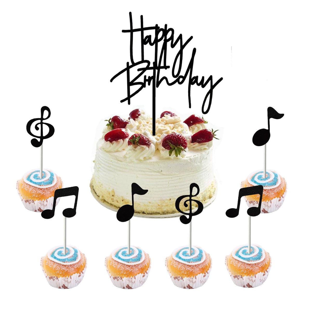 Happy Birthday Star Cake & Cupcake Topper Decoration Set