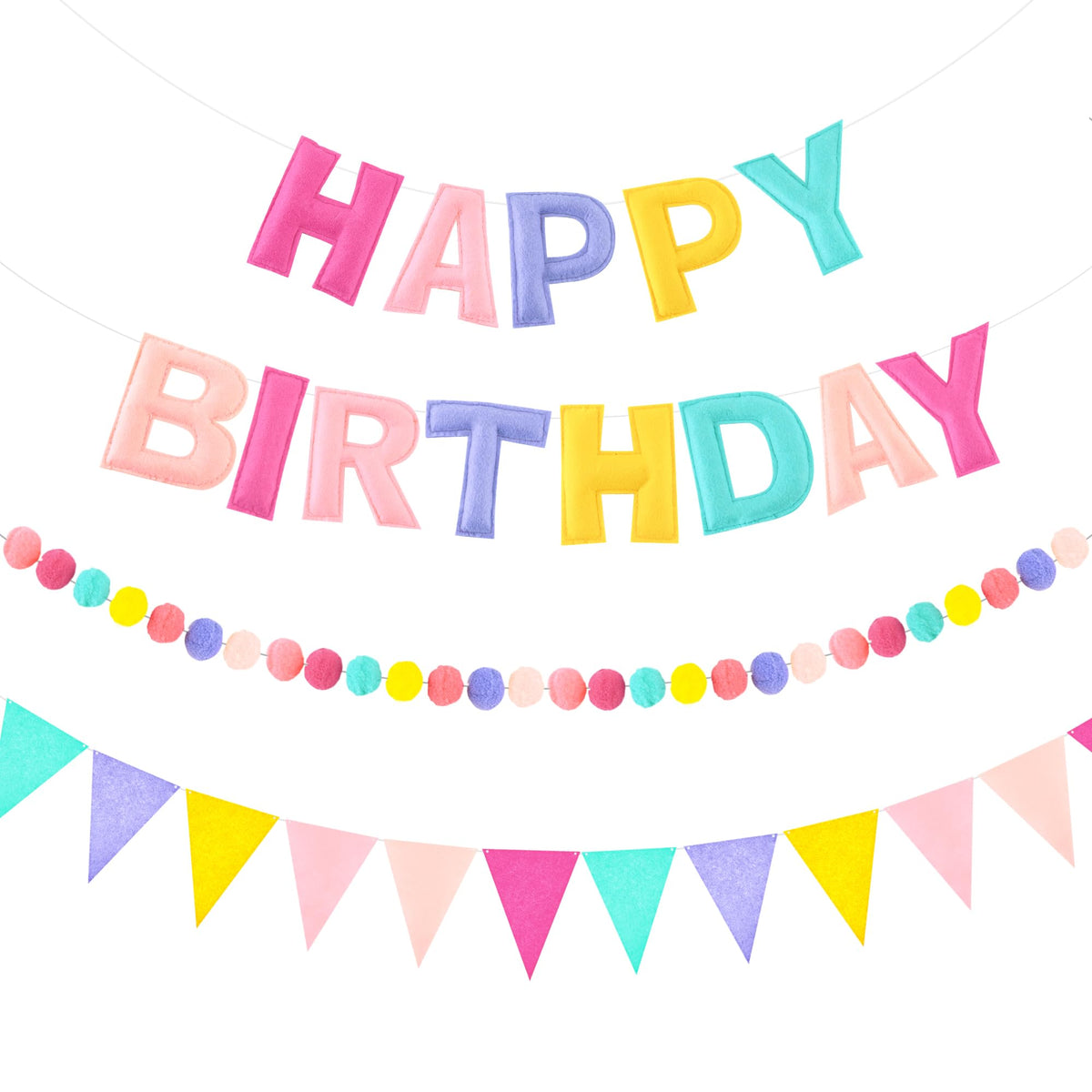3-Piece Pre-Strung 3D Happy Birthday Banner Set