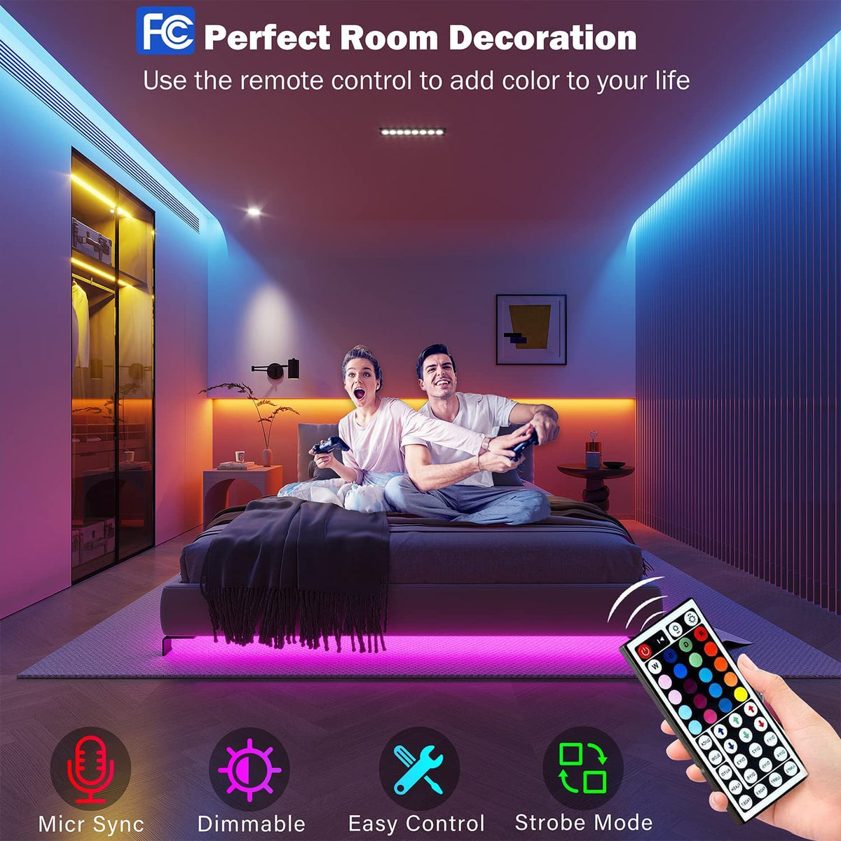 RGB Music-Sync LED Strip Lights with App & Remote Control
