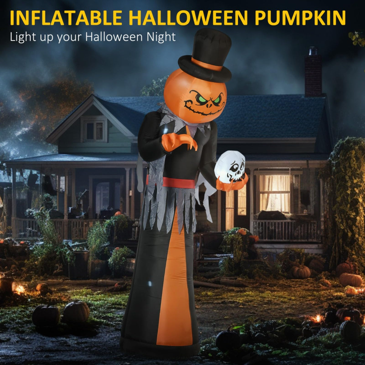 12-Foot Halloween Inflatable Skull Reaper Arch with LED Lights