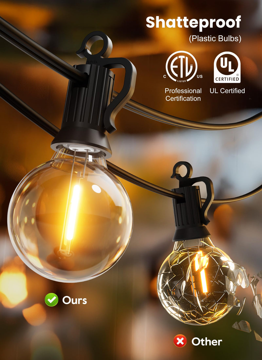 Dimmable G40 LED Outdoor String Lights for Patio Events