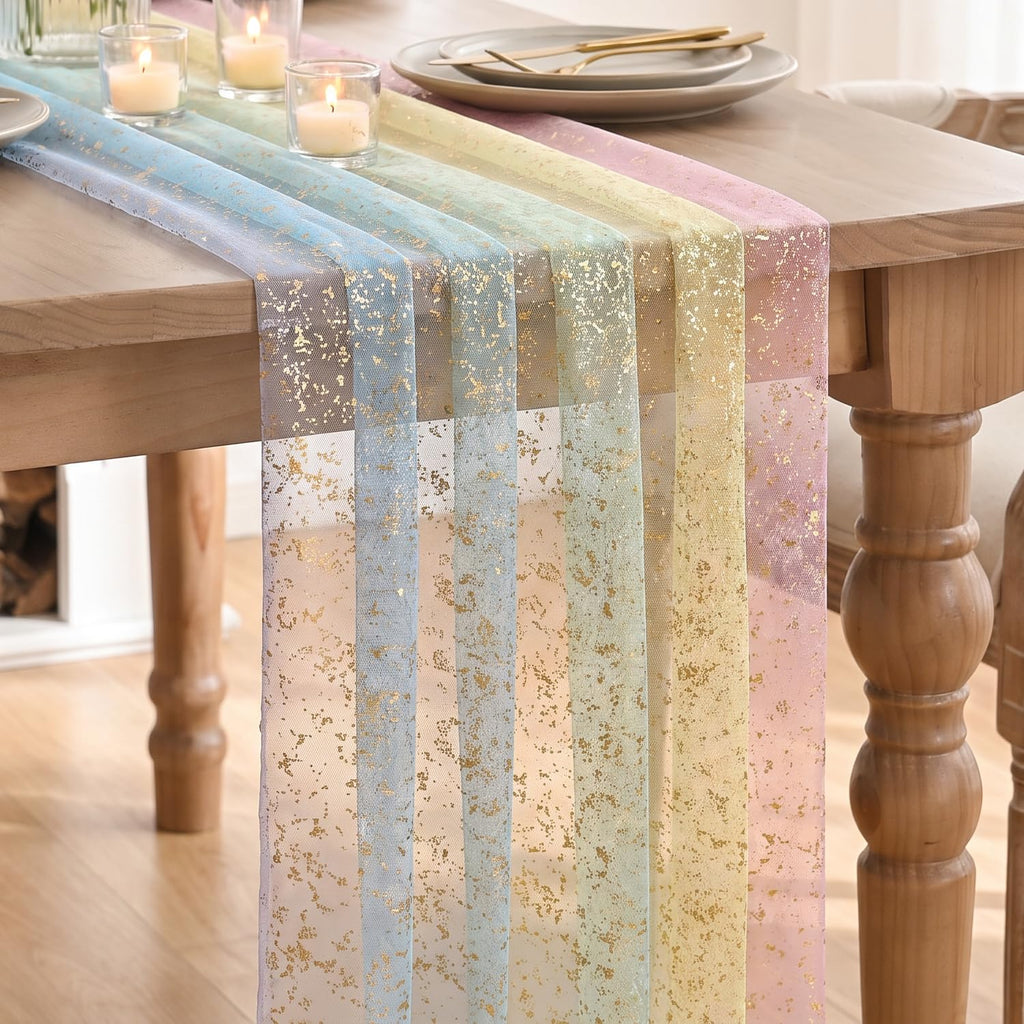 Metallic Foil Gauze Table Runner for Party Decor