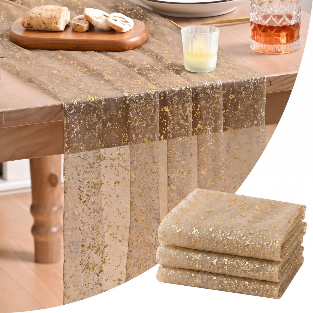 Metallic Foil Gauze Table Runner for Party Decor