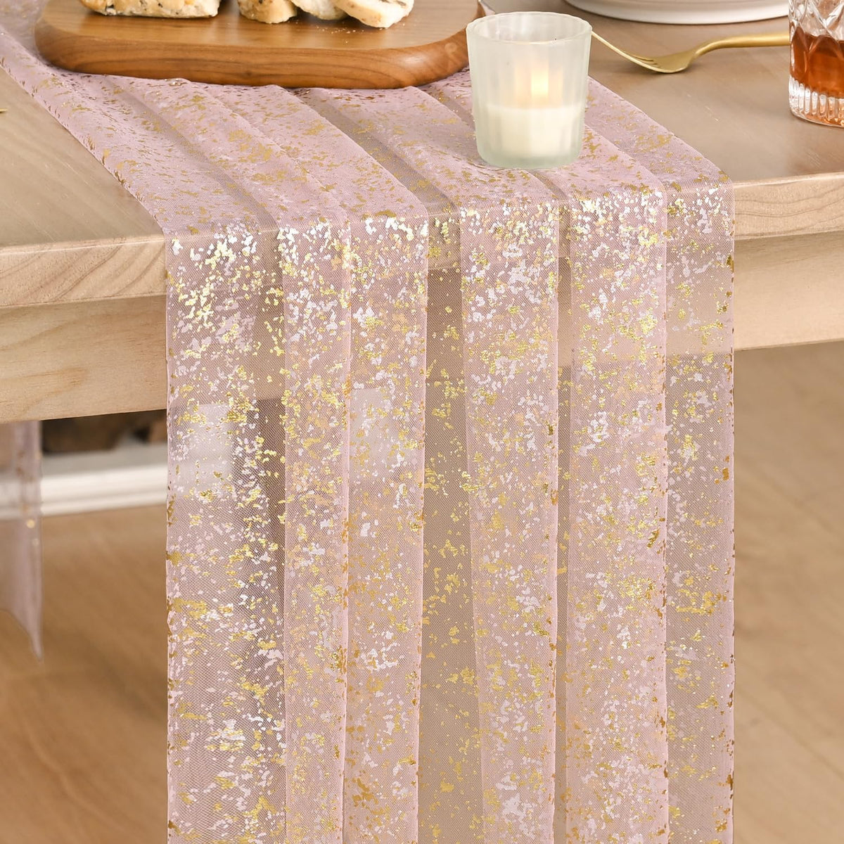 Metallic Foil Gauze Table Runner for Party Decor