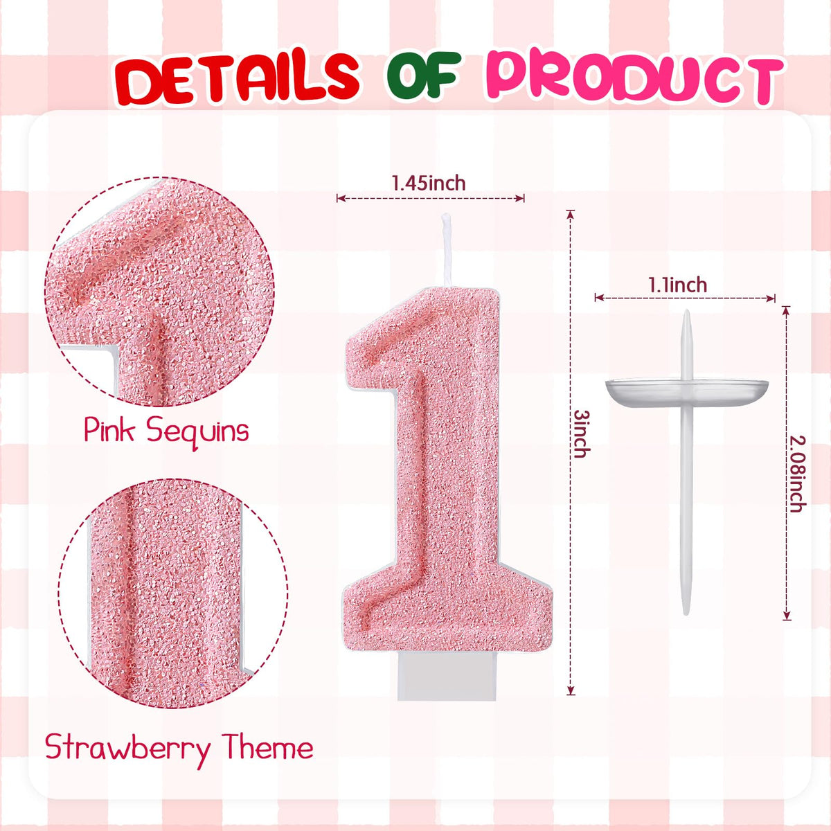 Strawberry Number 1 Candle for First Birthday Cakes