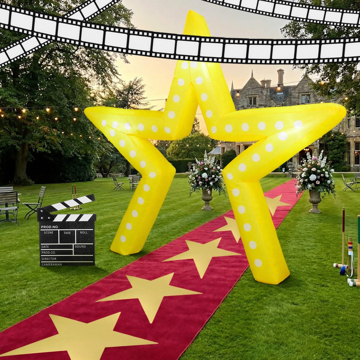 28-Piece Movie Night Inflatable Star Arch & Red Carpet Kit