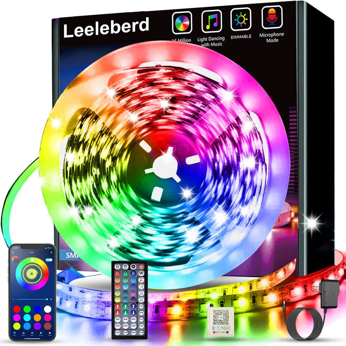 RGB Music-Sync LED Strip Lights with App & Remote Control