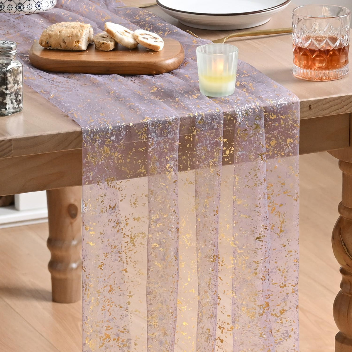 Metallic Foil Gauze Table Runner for Party Decor