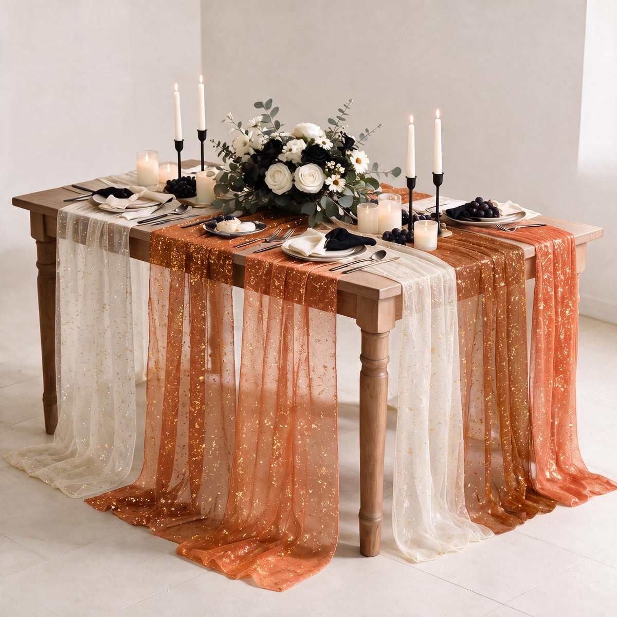 Metallic Foil Gauze Table Runner for Party Decor
