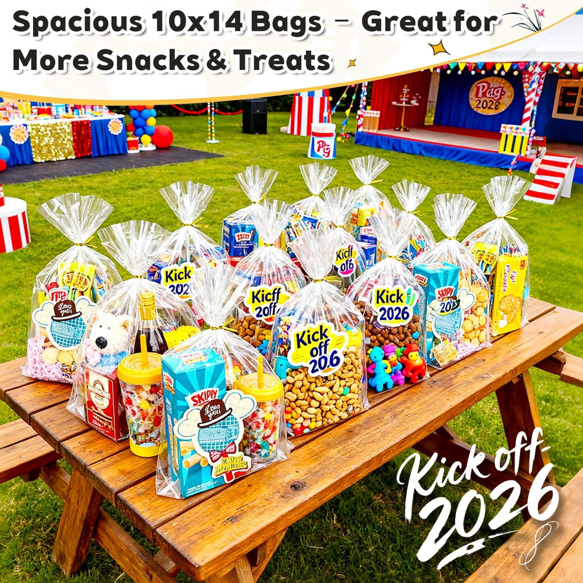 Clear Stand-Up Cellophane Gift Bags with Ties for Party Favors
