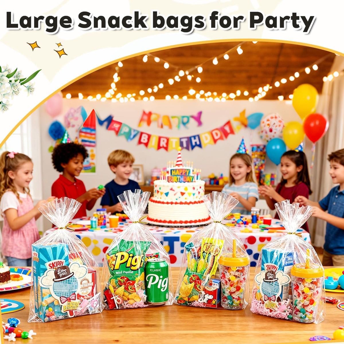 Clear Stand-Up Cellophane Gift Bags with Ties for Party Favors