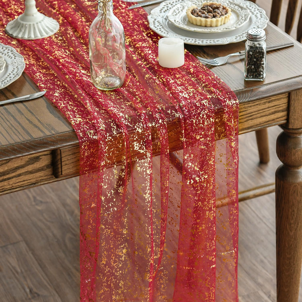 Metallic Foil Gauze Table Runner for Party Decor