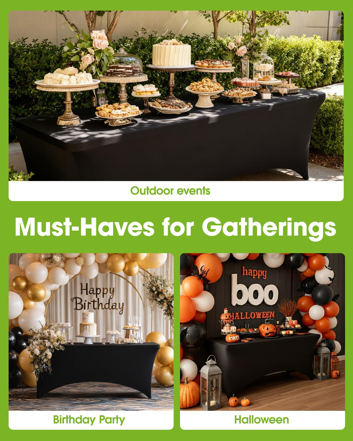 2-Pack Fitted Spandex Tablecloths for Parties & Events
