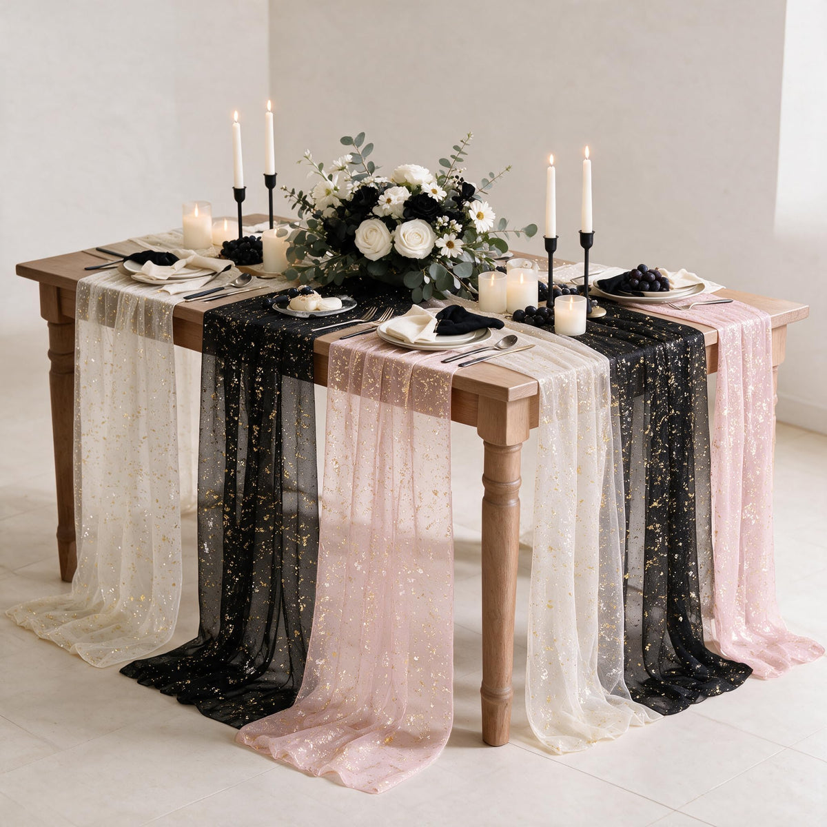 Metallic Foil Gauze Table Runner for Party Decor