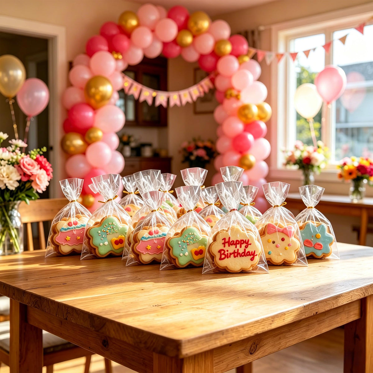 Clear Cellophane Treat Bags with Twist Ties for Party Favors