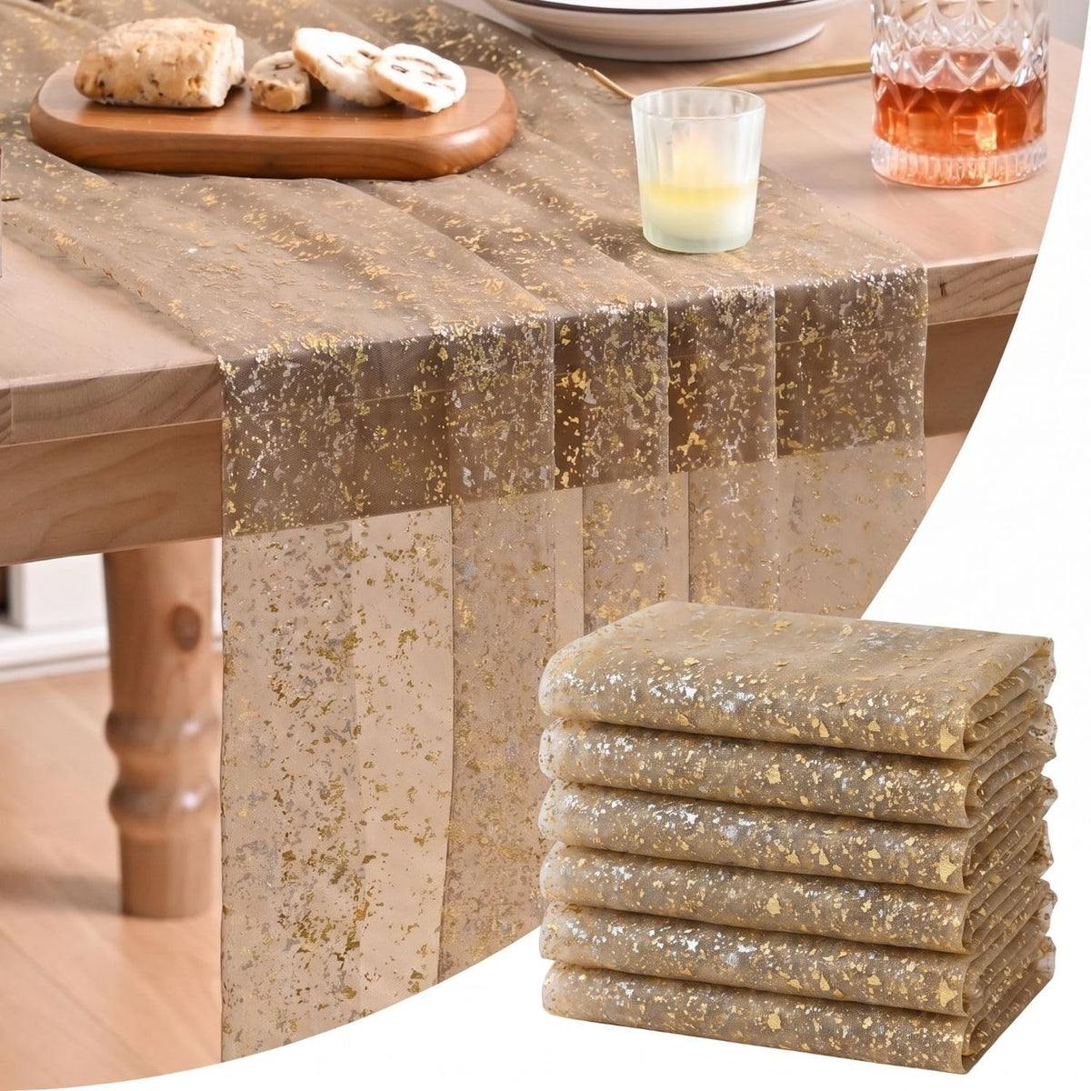 Metallic Foil Gauze Table Runner for Party Decor