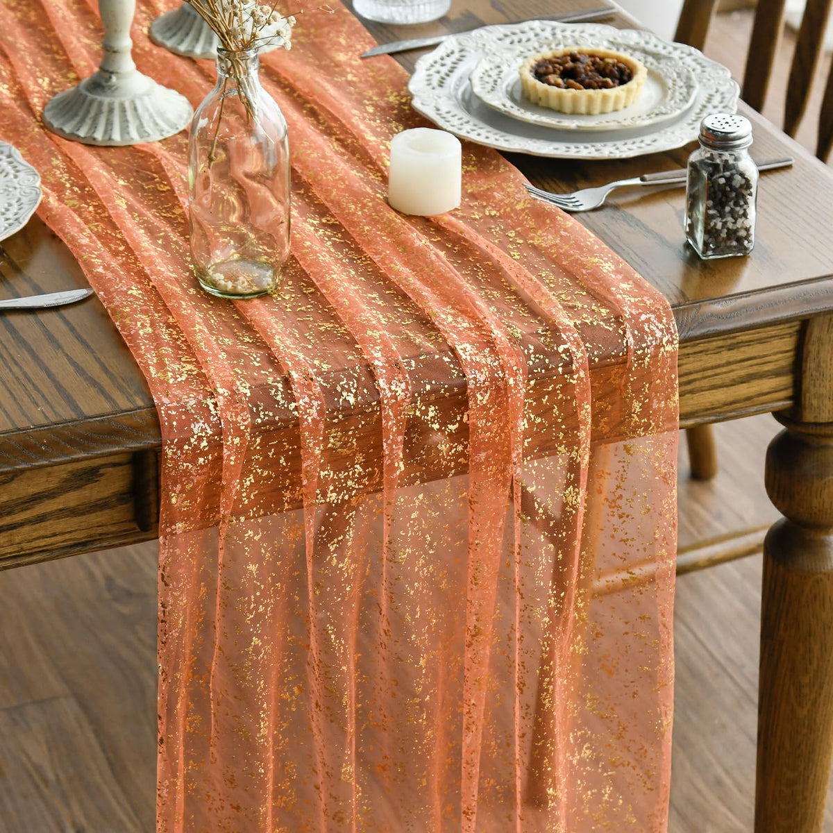 Metallic Foil Gauze Table Runner for Party Decor