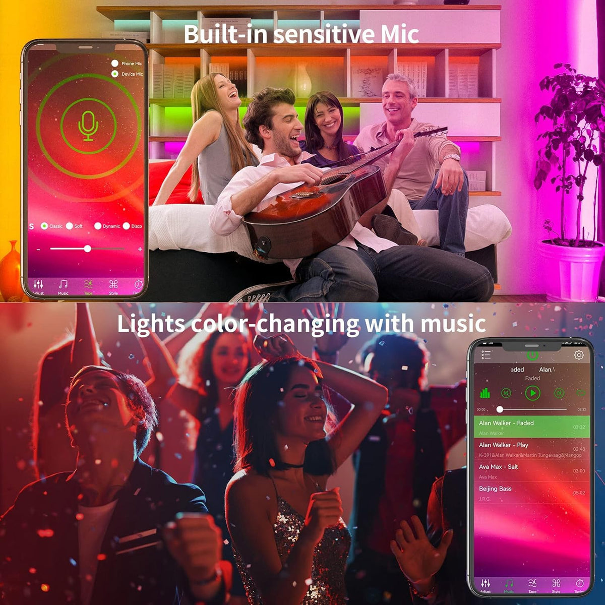 RGB Music-Sync LED Strip Lights with Smart App Control