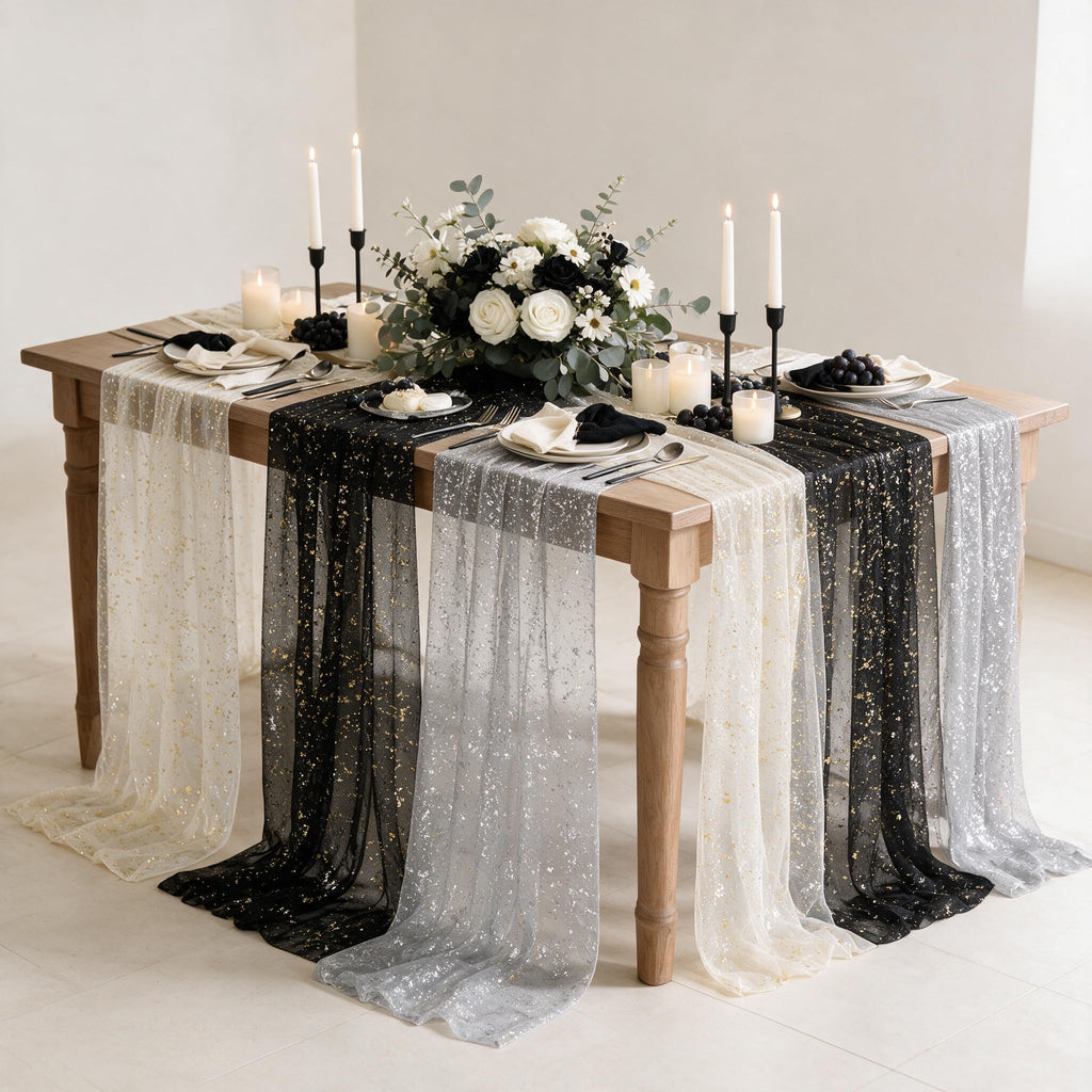 Metallic Foil Gauze Table Runner for Party Decor