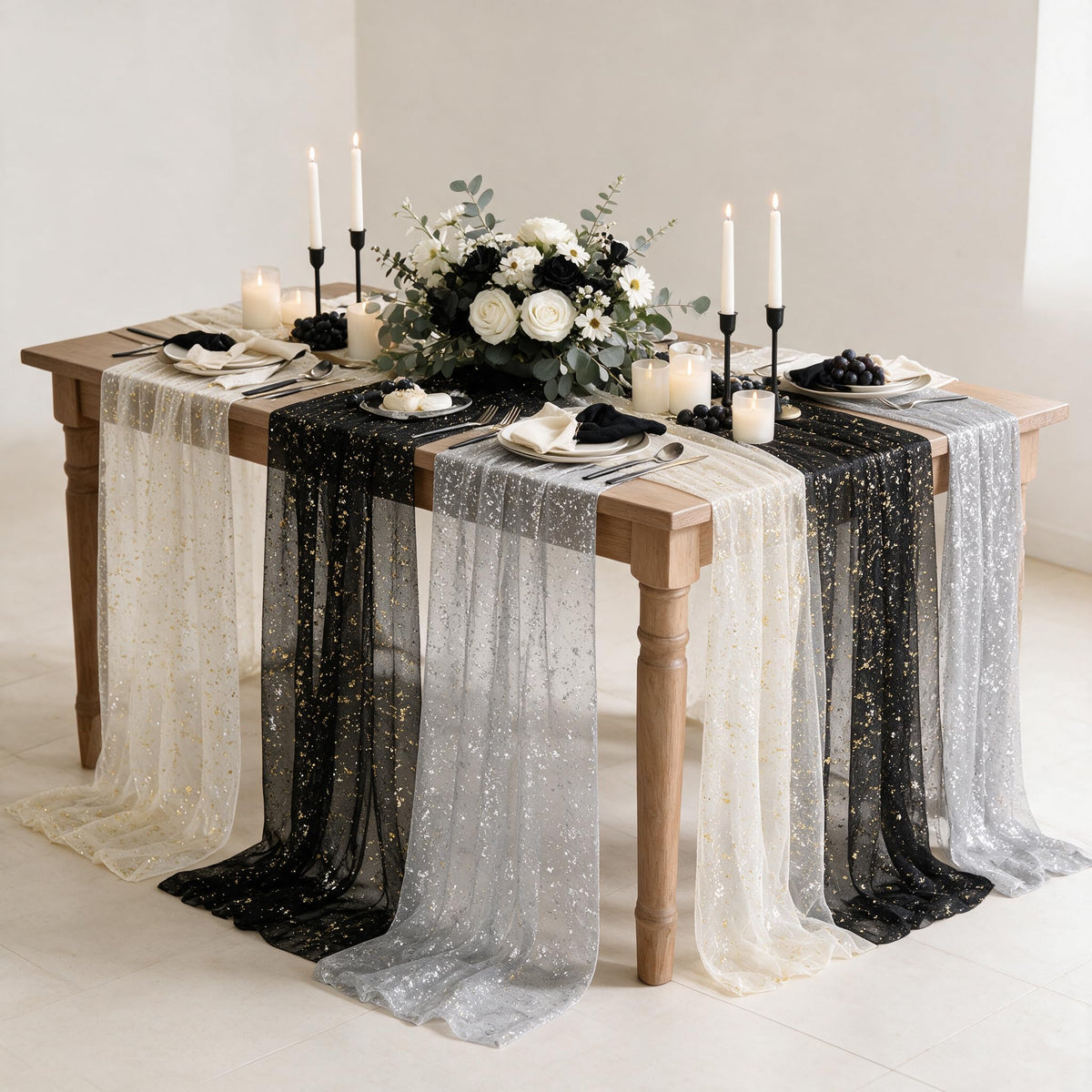 Metallic Foil Gauze Table Runner for Party Decor