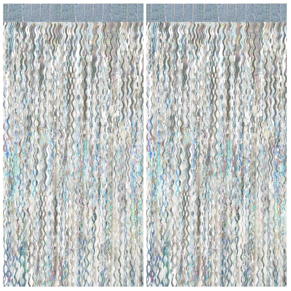 Wavy Metallic Tinsel Fringe Backdrop Curtain for Parties