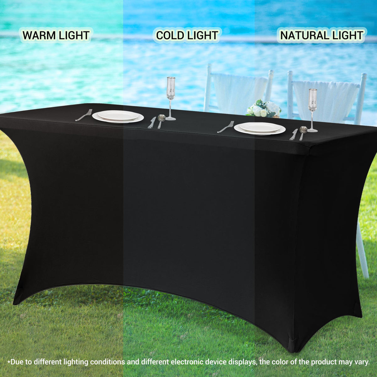 Obstal Stretch Spandex Table Cover for Standard Folding Tables - Universal Rectangular Fitted Tablecloth Protector for Wedding, Banquet and Party