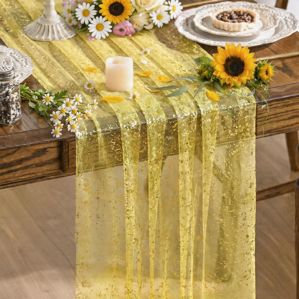 Metallic Foil Gauze Table Runner for Party Decor