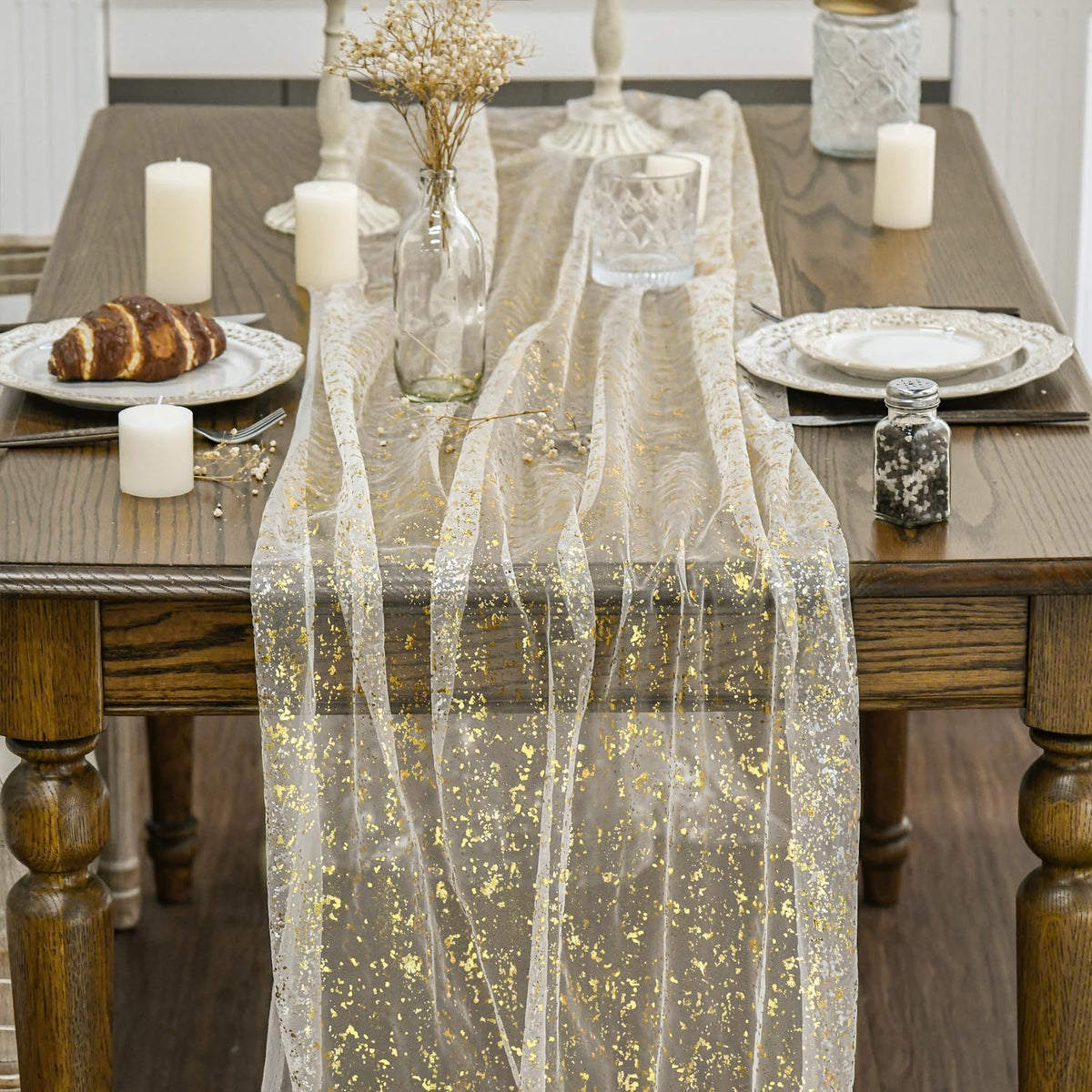 Metallic Foil Gauze Table Runner for Party Decor